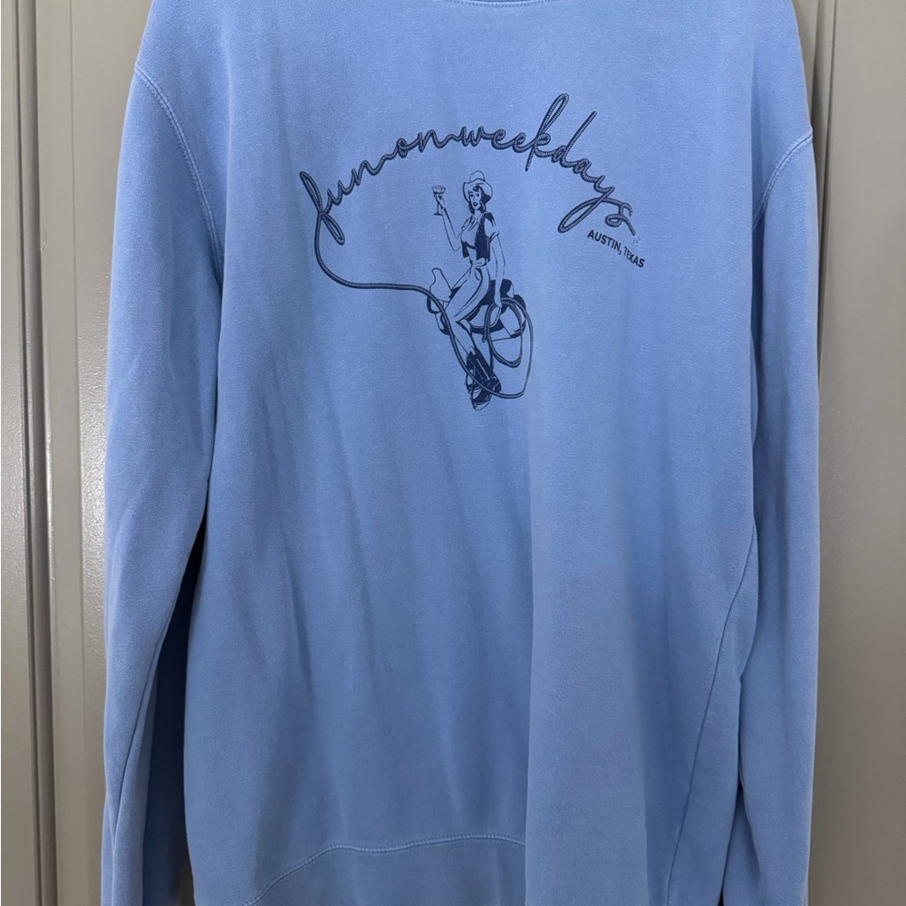 Fun on Weekdays Blue Crewneck Sweater